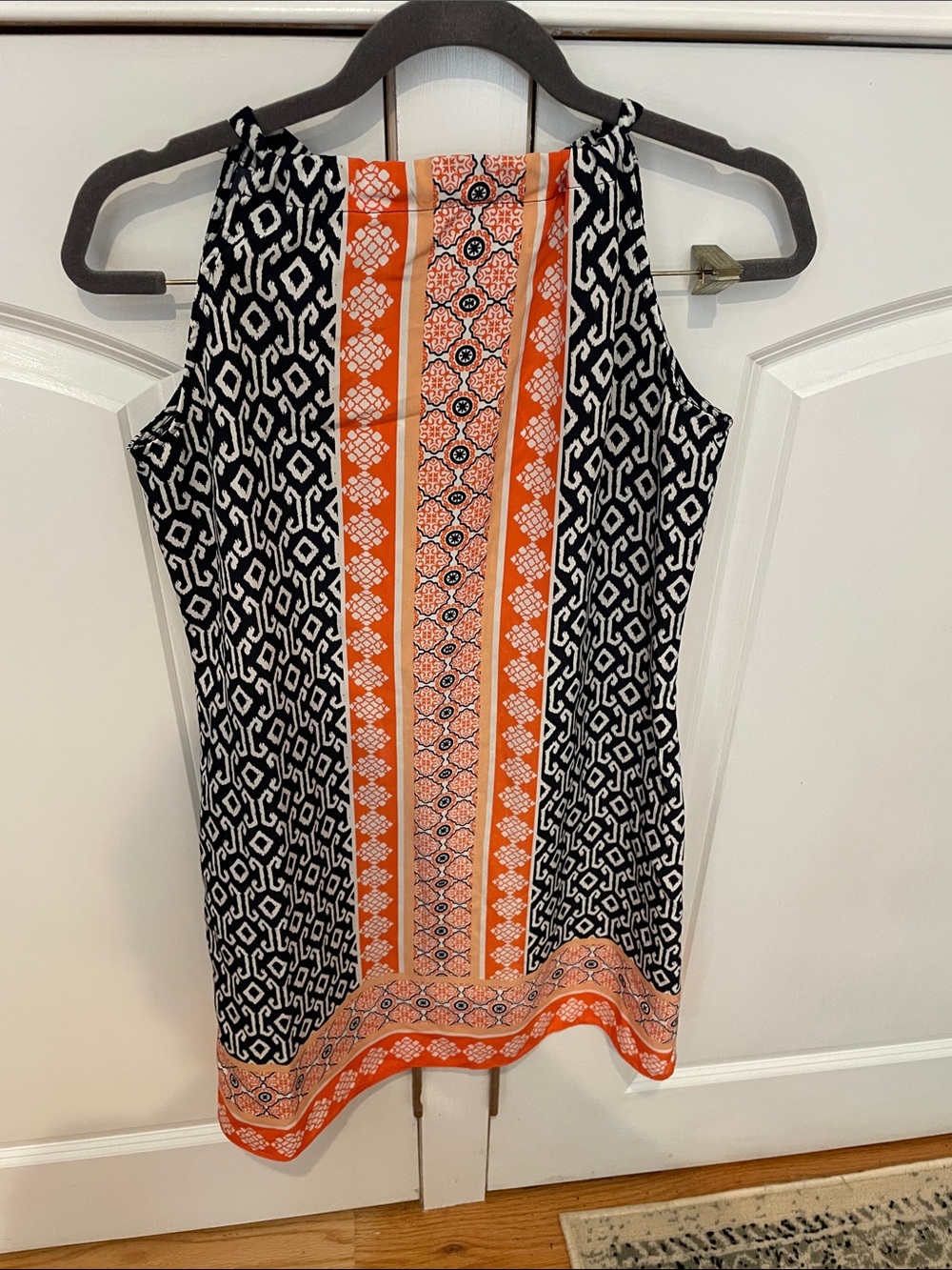 crown & ivy Orange, Navy and White Patterned Sleeveless Tank